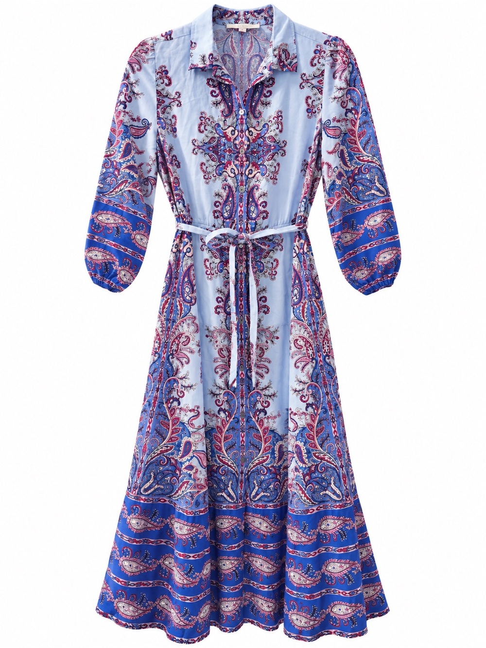 Ann Taylor LOFT Blue Paisley Print Maxi Shirt Dress Size Medium – Belted Boho